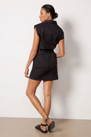 Pistola Denim Rosie Smocked Waist Mini Utility Dress Style P00071129RF FTBLK in Fade to Black; 