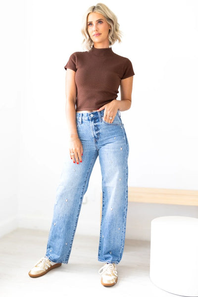 Pistola Lexi Mid Rise Bow Straight style P00016200RL CFTIV in Confetti Vintage;Embroidered Barrel Jeans;Fall Barrel Jeans; 
