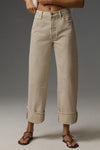 Pistola Denim Ryder High-Rise Straight-Leg Cuffed Jeans Style P00016850DR in Oat;Cuffed Straight Spring JEan; 