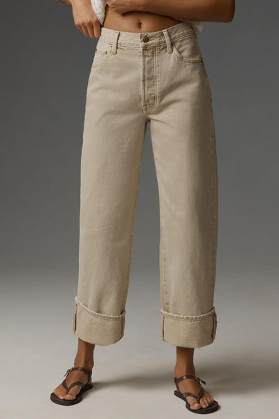 Pistola Denim Ryder High-Rise Straight-Leg Cuffed Jeans Style P00016850DR in Oat;Cuffed Straight Spring JEan; 