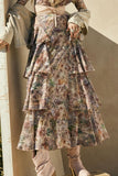 Promesa Clothing Dream Valley Floral Mesh Tiered Ruffle Maxi Skirt Style FSC0128 in Sand Floral; Fall Floral Tiered Maxi Skirt