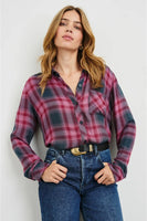 RAils Clothing Hunter Shirt Style 100-550-7560 in Dusty Mauve Evergreen; Plaid Button DownRails Plaid Shirt