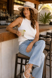 Rails Bondi Tank style 849C-337E-002 in white. Women's 100% Cotton lightweight sleeveless rolled mock neck summer top.  Bfree American Summer