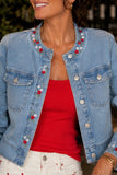 Rails Capistrano Jacket Style 714A-488A-8544 in Dainty Rose. all cotton Light wash embroidered denim jacket.  Bfree American Summer