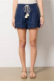 Rails Clothing ASTRA Short Style 618A-242C-005 in Navy. Women's Navy Elastic Tie Waist contrast stitch spring summer utility style shorts.