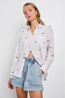 Rails Clothing Charli Shirt Style 200-766-7918 in pink palm stripe; Striped Palm Tree Embroidered Button Down Top; 