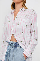 Rails Clothing Charli Shirt Style 200-766-7918 in pink palm stripe; Striped Palm Tree Embroidered Button Down Top; 