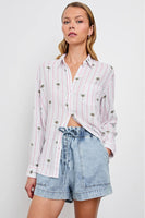 Rails Clothing Charli Shirt Style 200-766-7918 in pink palm stripe; Striped Palm Tree Embroidered Button Down Top; 