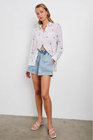 Rails Clothing Charli Shirt Style 200-766-7918 in pink palm stripe; Striped Palm Tree Embroidered Button Down Top; 
