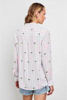 Rails Clothing Charli Shirt Style 200-766-7918 in pink palm stripe; Striped Palm Tree Embroidered Button Down Top; 