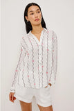 Rails Clothing Charli Shirt Style 200-766-8619 in Striped Seashells; Women's relaxed linen blend button down spring summer top with classic shirting details