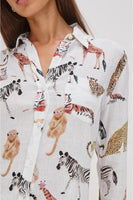 Rails Clothing Charli Shirt Style 200-786-8152 in Jungle Animals; Jungle Animal Print Light Weight Linen Button Down Top