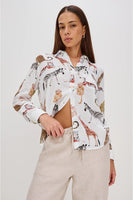 Rails Clothing Charli Shirt Style 200-786-8152 in Jungle Animals; Jungle Animal Print Light Weight Linen Button Down Top