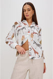 Rails Clothing Charli Shirt Style 200-786-8152 in Jungle Animals; Jungle Animal Print Light Weight Linen Button Down Top