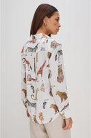 Rails Clothing Charli Shirt Style 200-786-8152 in Jungle Animals; Jungle Animal Print Light Weight Linen Button Down Top