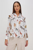 Rails Clothing Charli Shirt Style 200-786-8152 in Jungle Animals; Jungle Animal Print Light Weight Linen Button Down Top