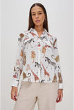 Rails Clothing Charli Shirt Style 200-786-8152 in Jungle Animals; Jungle Animal Print Light Weight Linen Button Down Top