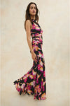 Rails Clothing Cosmos dress Style 566-155F-8169 in Dusk Orchid; Ruched Floral Mermaid Maxi Dress; High Neck Ruched Black Floral Maxi Dress