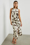 Rails Clothing Gabriella Dress Style 924-136B-7208 in Mocha Floral;Rails Satin Brown Floral Side Shirred Dress