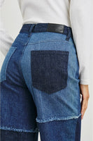 Rails Clothing Getty Crop Style 766-219A-5635 in Indigo Patchwork;Cropped Wide Leg Jeans;Colorblock Wide Leg Jeans;Rails Colorblock Jeans;Rails Patchwork Jeans; 