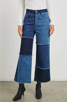 Rails Clothing Getty Crop Style 766-219A-5635 in Indigo Patchwork;Cropped Wide Leg Jeans;Colorblock Wide Leg Jeans;Rails Colorblock Jeans;Rails Patchwork Jeans; 