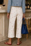 Rails Clothing Getty Crop Wide Leg Style 793-216A-8542 in Ecru Romantic Floral. Cotton stretch high rise embroidered cropped summer jeans. Bfree American Summer