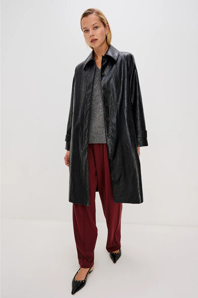 Rails Clothing Hills Jacket Style 784-432A-001 in Black Faux Leather;Faux Leather Long Fall Jacket;Mid Length faux leather fall jacket; 