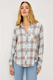 Rails Clothing Hunter Shirt Style 100-550-8585 in Chambray Ivory Dune. Women's Chambray blue and Ivory plaid button down spring shirt.