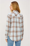 Rails Clothing Hunter Shirt Style 100-550-8585 in Chambray Ivory Dune. Women's Chambray blue and Ivory plaid button down spring shirt.
