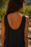 Rails Clothing Lindsey Dress Style 229-675C-001. Close-up of the deep scoop back on the Lindsey black linen dress