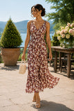 Woman walking in a floral chiffon midi dress showing the flowing movement of the skirt at a Hudson Valley outdoor summer gathering. Rails Clothing Marciana Dress Style 913A-191G-8768 in Cardinal Floral