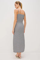 Rails Clothing Mari Dress style 575-163F-4424 in Navy Gingham; Ruched Spaghetti Strap Navy Gingham Midi Dress