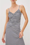 Rails Clothing Mari Dress style 575-163F-4424 in Navy Gingham; Ruched Spaghetti Strap Navy Gingham Midi Dress