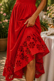 Rails Clothing Moira Dress Style 651A-157G-7738 in Scarlet. Red Cotton Poplin smocked empire waist embroidered cut-out hem summer event dress. Bfree American Summer