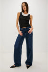 Rails Clothing Normandie pant Style 546-282C-8302 in Oceana;Tie Waist accent Dark Wash Denim Pant; 