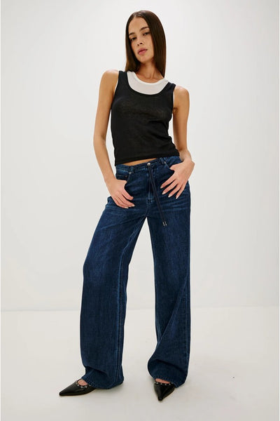 Rails Clothing Normandie pant Style 546-282C-8302 in Oceana;Tie Waist accent Dark Wash Denim Pant; 
