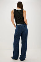 Rails Clothing Normandie pant Style 546-282C-8302 in Oceana;Tie Waist accent Dark Wash Denim Pant; 