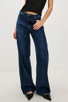 Rails Clothing Normandie pant Style 546-282C-8302 in Oceana;Tie Waist accent Dark Wash Denim Pant; 