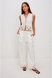 Rails Clothing Oregon Top Style 686A-671C-8520 in White Palm Embroidery;  White Linen Tie Front Resort Summer Top