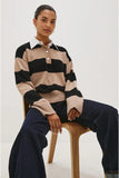 Rails Clothing Paxton sweater Style 884C-378D-7318 in oatmeal with black; Rugby Stripe collared sweater; 