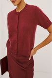 Rails Clothing Roman Sweater Style 201096-301F-8271 in Crimson; Crimson Red, Wool Blend, Button Front, short sleeve, crew neck cardigan sweater