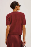Rails Clothing Roman Sweater Style 201096-301F-8271 in Crimson; Crimson Red, Wool Blend, Button Front, short sleeve, crew neck cardigan sweater