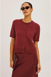 Rails Clothing Roman Sweater Style 201096-301F-8271 in Crimson; Crimson Red, Wool Blend, Button Front, short sleeve, crew neck cardigan sweater