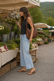 Rails Clothing The Boxy Tank Style 813-383A-001 in Black. Side profile of the cropped black cotton Boxy Tank showing its relaxed silhouette and length at the waist.