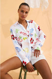 Rails X Giadzy Charli Shirt Style 200-766-8759 in White Antipasti. Women's Linen Blend Italian inspired print button down spring summer shirt
