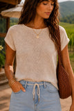 Rails Clothing Cady Top Style 826D-359E-1063 in Stone. What to wear to a winery, Outfit for wine tasting, Casual lunch outfit, Summer knit top for women, Lightweight sweater for warm weather, Resort wear for women, Vacation outfit ideas, Wide-leg jeans outfit, Quiet luxury clothing, Elevated casual style, Capsule wardrobe knit top, Transitional summer sweater, European vacation outfit, Hudson Valley winery outfit, Breathable knit top