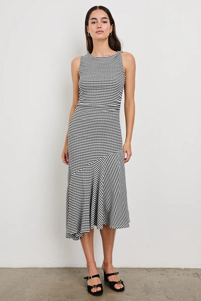 Rails Clothing Daija Dress Style 575-199E-287 in Black Gingham; Asymmetrical Hem Gingham Dress