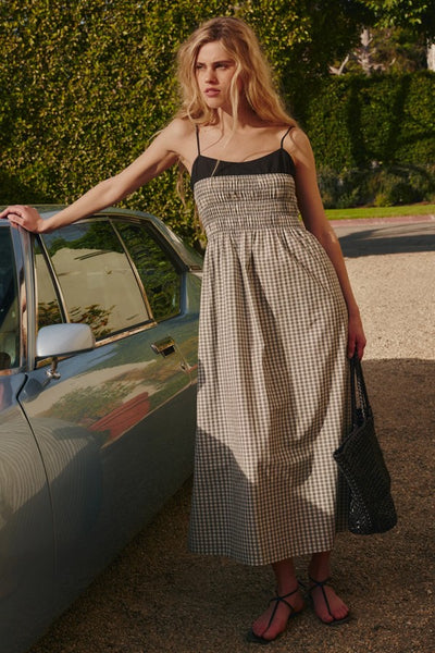 Rails Clothing Primrose Dress Style 670-114F-7896 in ivory jet gingham; Layered Spaghetti Strap Gingham Dress; Summer Dress; Modern Gingham Dress