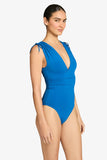 Robin Piccone Swimwear AUBREY V PLUNGE ONE PIECE Style 231720 in Lapis. a V-Neck adjustable tank trap 1-Piece Swimsuit with tummy control in Lapis Blue