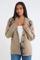 Rumored Clothing Wild Horses Cardigan in Heathered Mocha; Western Horse Themed Fall Cardigan; Equestrian Inspired Cardigan
